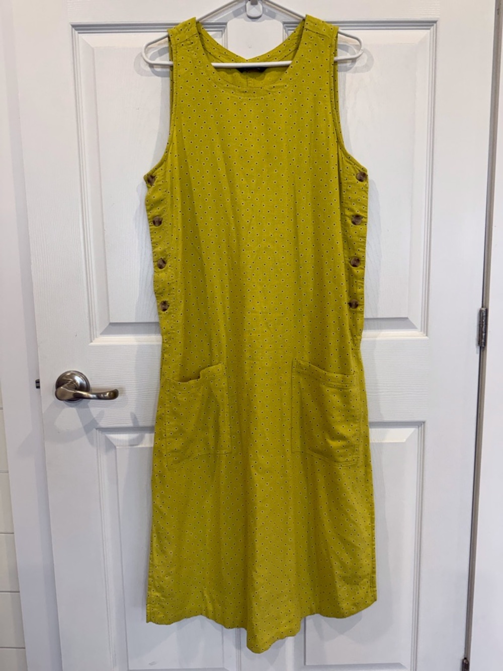 Marks & Spencer Mustard Yellow Linen blend Sleeveless Midi Dress pockets slits